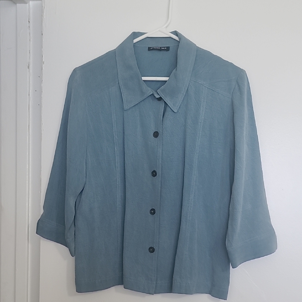 Blue Boxy 3/4 Sleeve Notched Collar Blouse Size Medium